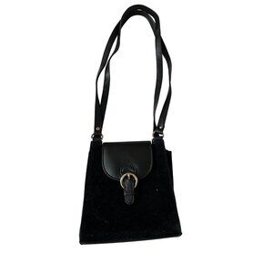 Black Velvet & Faux Leather Mini Shoulder Bag With Silver Snap Closure